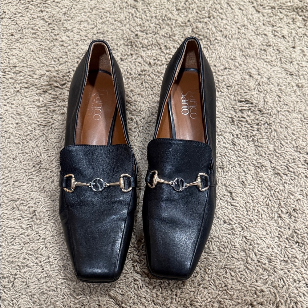 Franco Sarto Laurita Square Toe black leather heeled loafers size 8.5 M‎